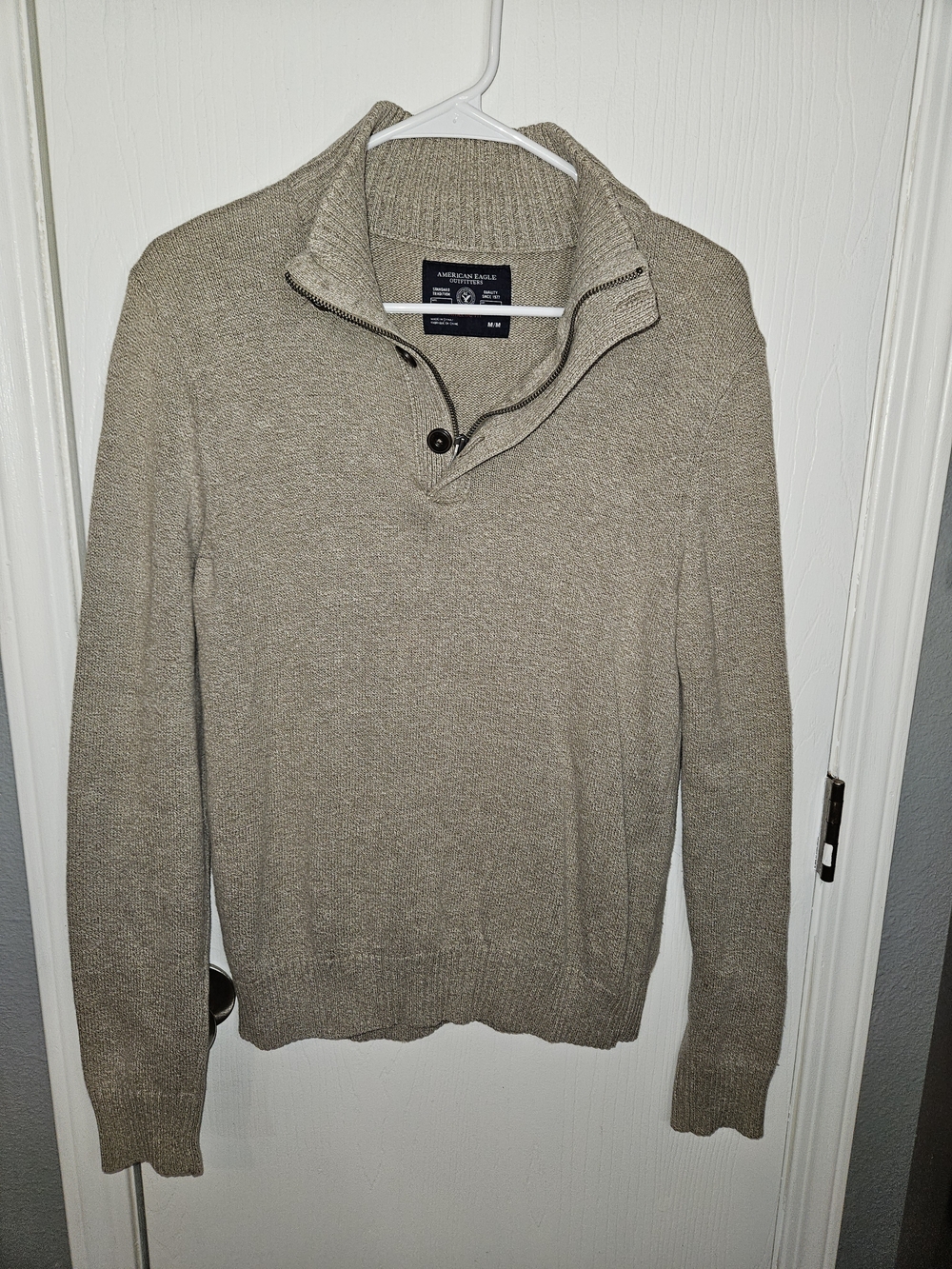 American Eagle Outfitters Tan Shawl-Collar Half-Zip Sweater - Men